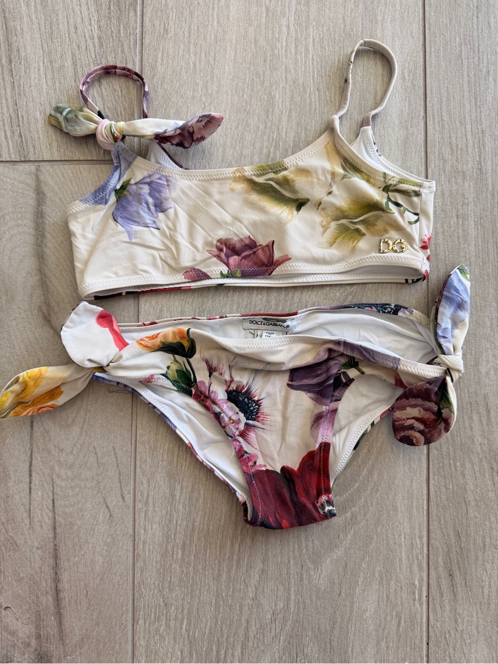 Dolce & Gabbana White Lined Swimwear with Red Floral Trim